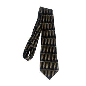 J Ferrar Mens Silk Tie Blue Tan Green Geometric Print